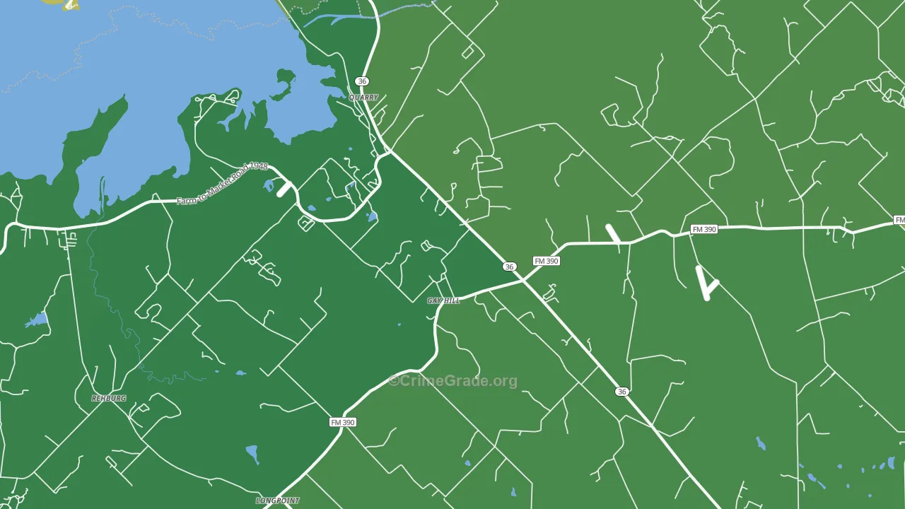Gay Hill, TX Map of Vehicle Theft Rates