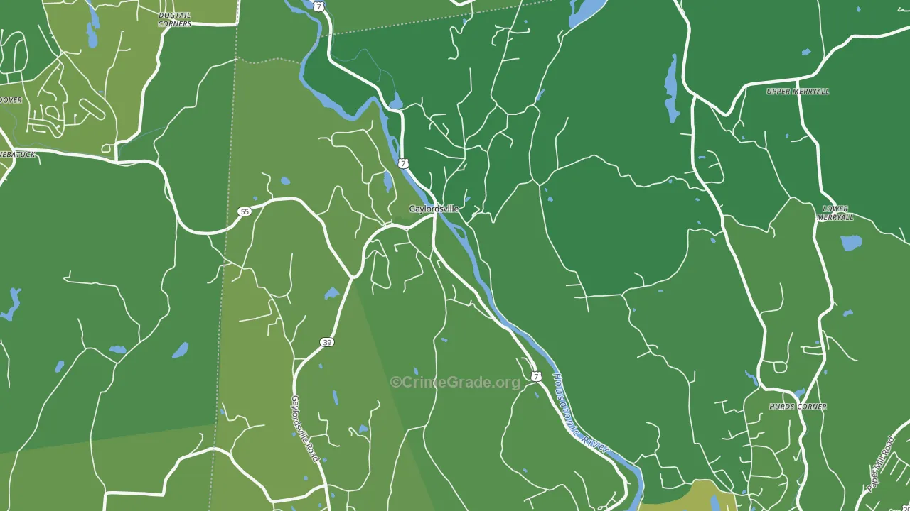 Gaylordsville, CT Map of Vehicle Theft Rates