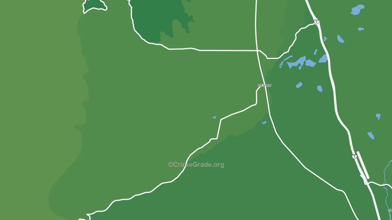 Gazelle, CA Map of Vehicle Theft Rates