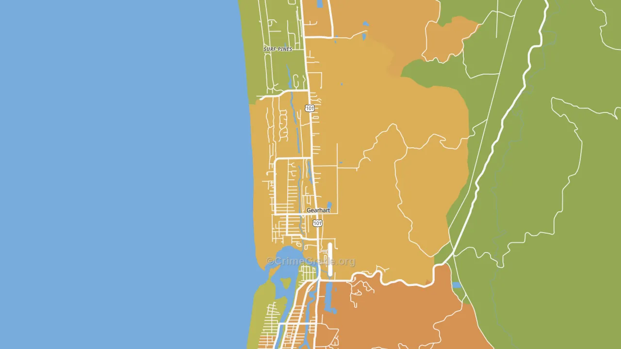 Gearhart, OR Map of Vehicle Theft Rates