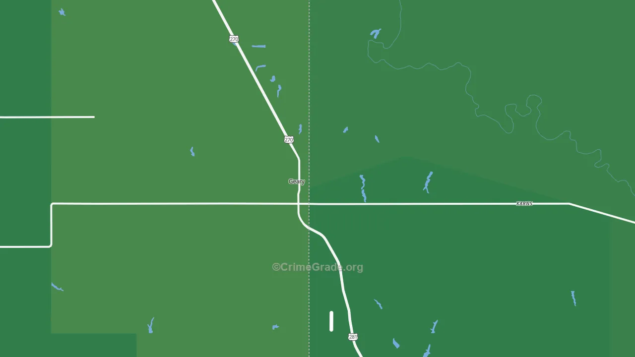 Geary, OK Map of Vehicle Theft Rates