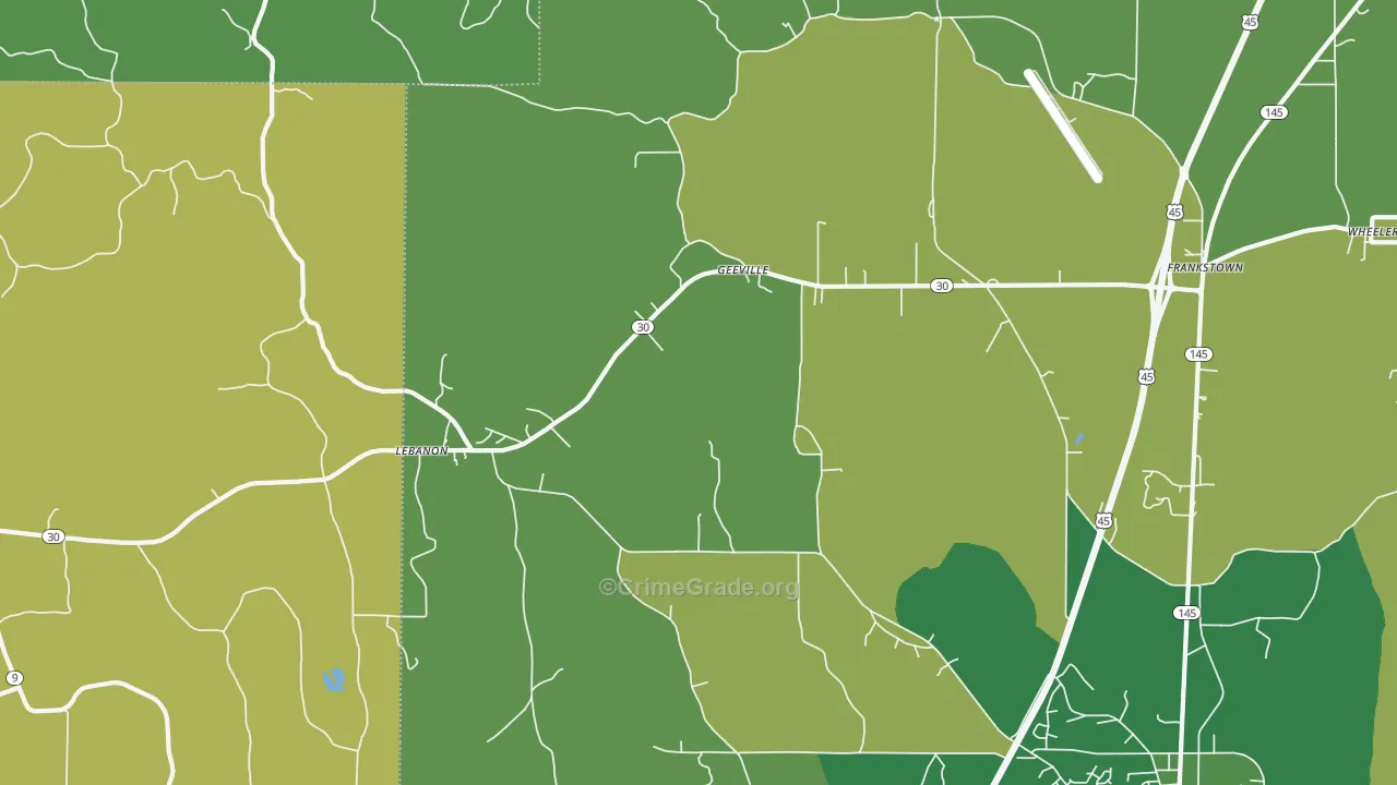 Geeville, MS Map of Vehicle Theft Rates