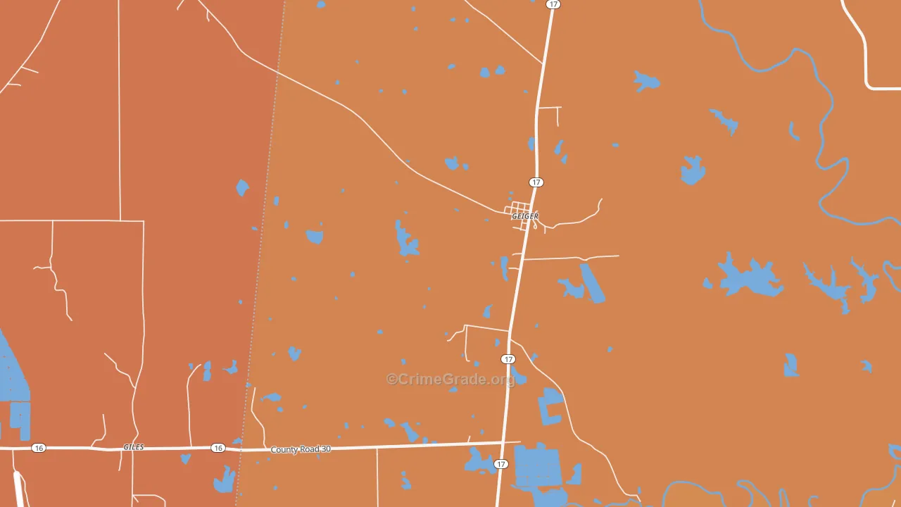 Geiger, AL Map of Vehicle Theft Rates