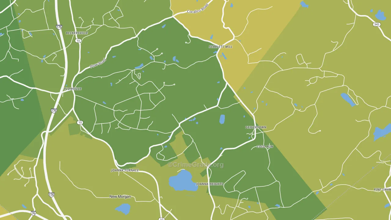 Geigertown, PA Map of Vehicle Theft Rates