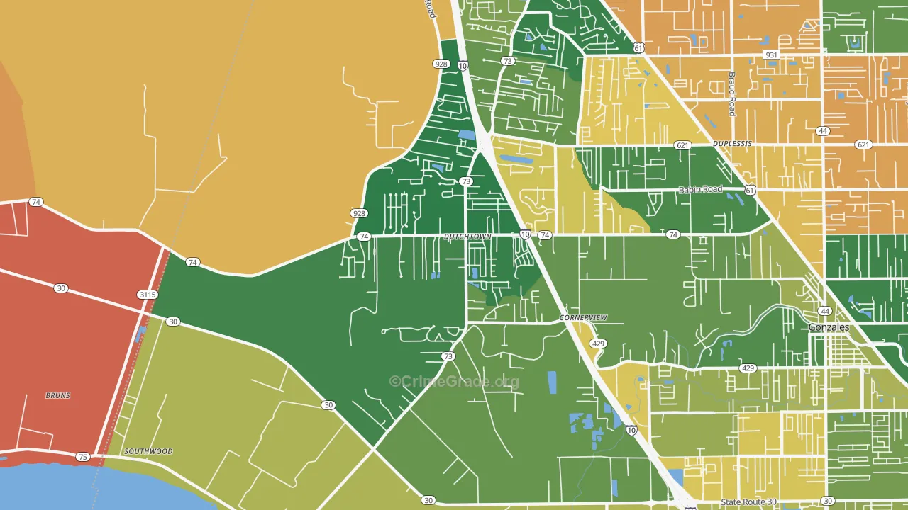 Geismar, LA Map of Vehicle Theft Rates