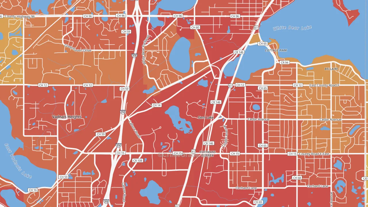Gem Lake, MN Map of Vehicle Theft Rates