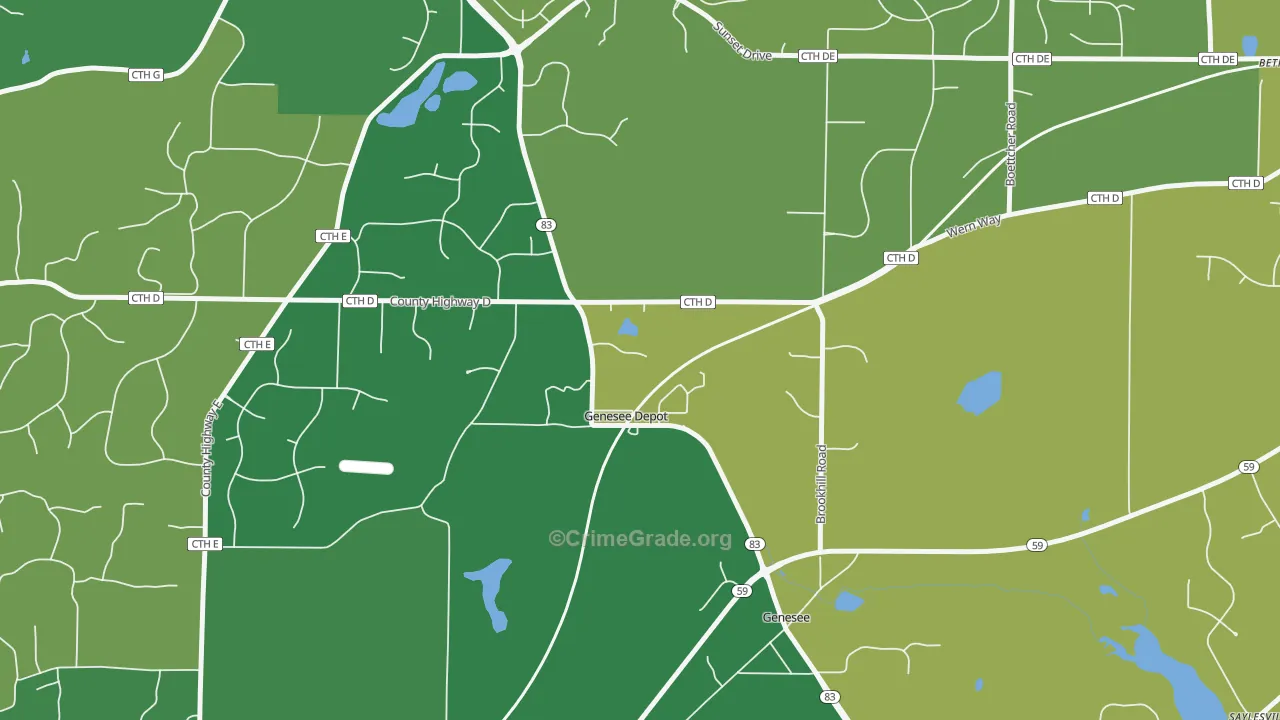 Genesee Depot, WI Map of Vehicle Theft Rates