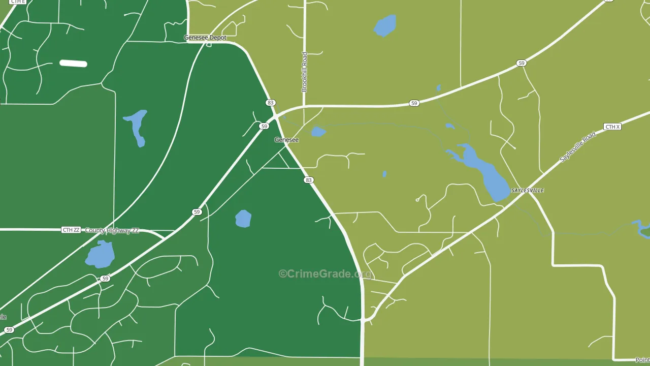 Genesee, WI Map of Vehicle Theft Rates
