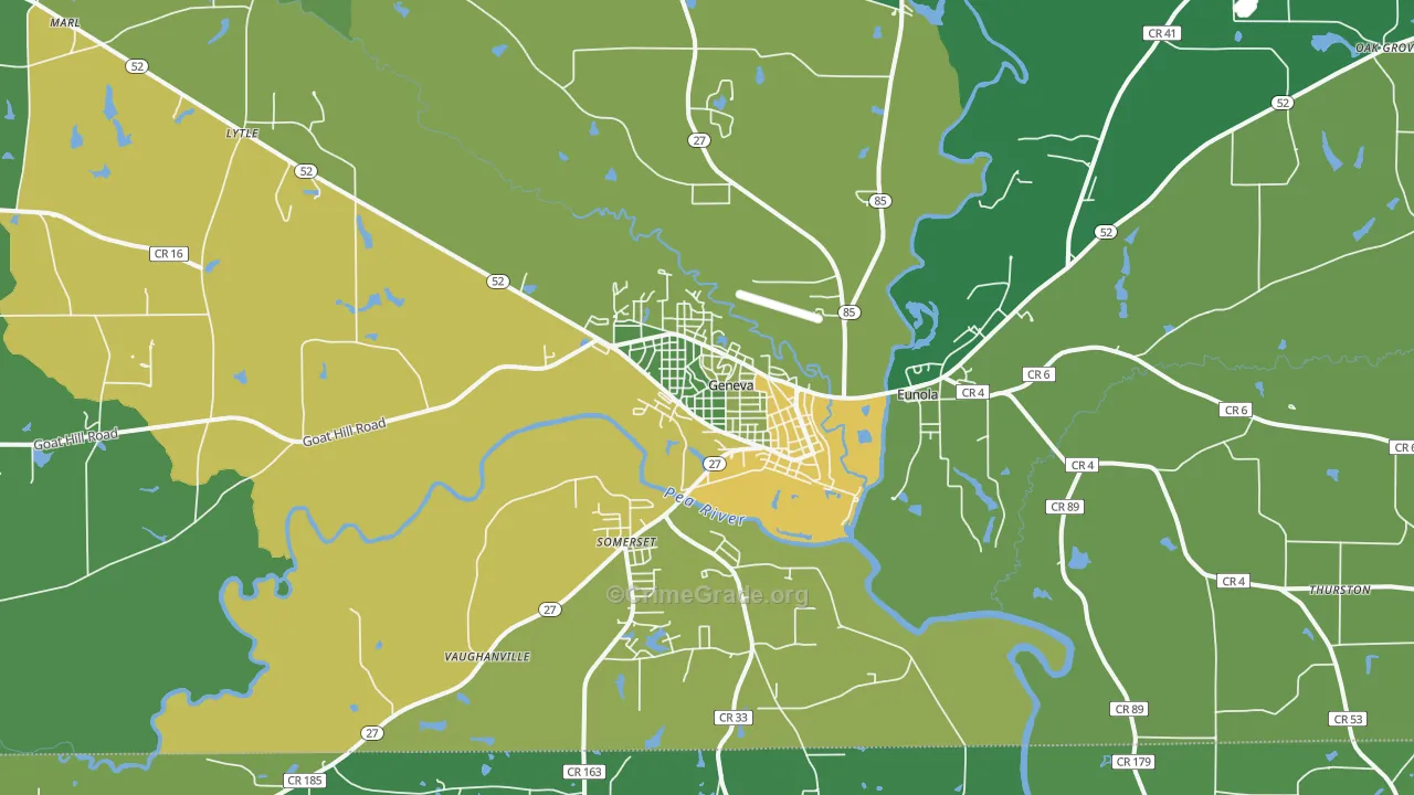 Geneva, AL Map of Vehicle Theft Rates