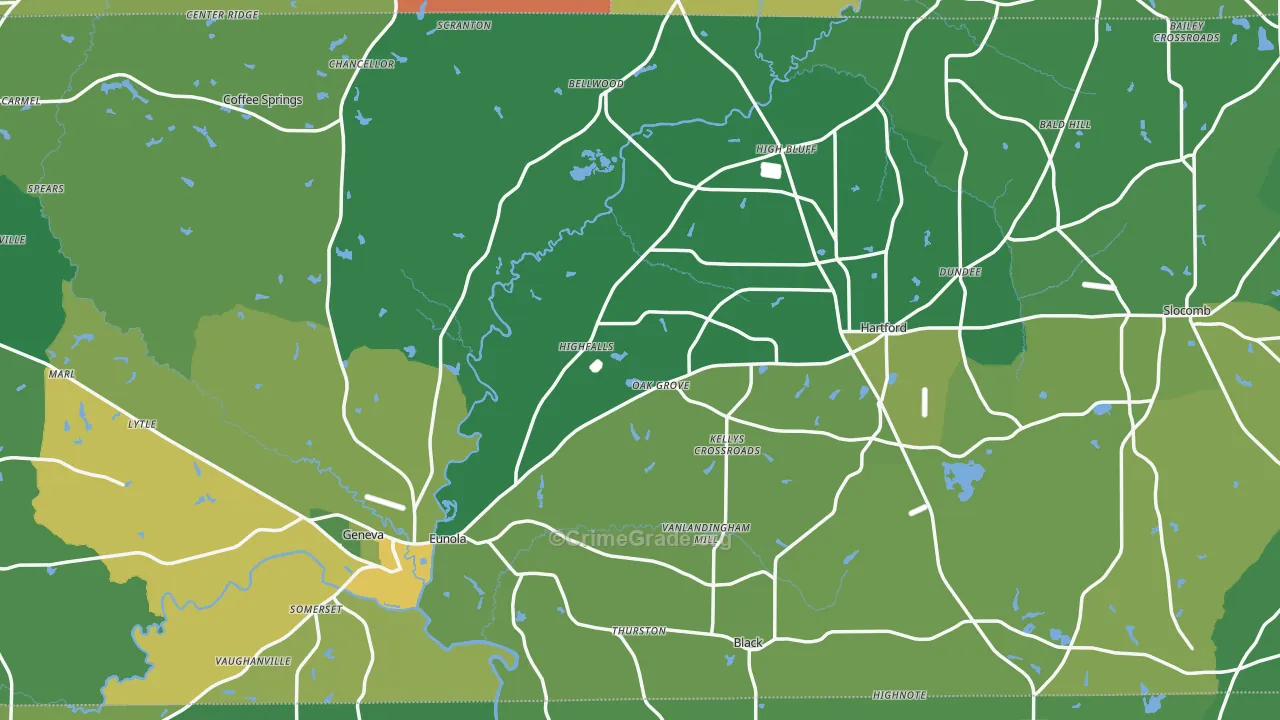 Geneva County, AL Map of Vehicle Theft Rates