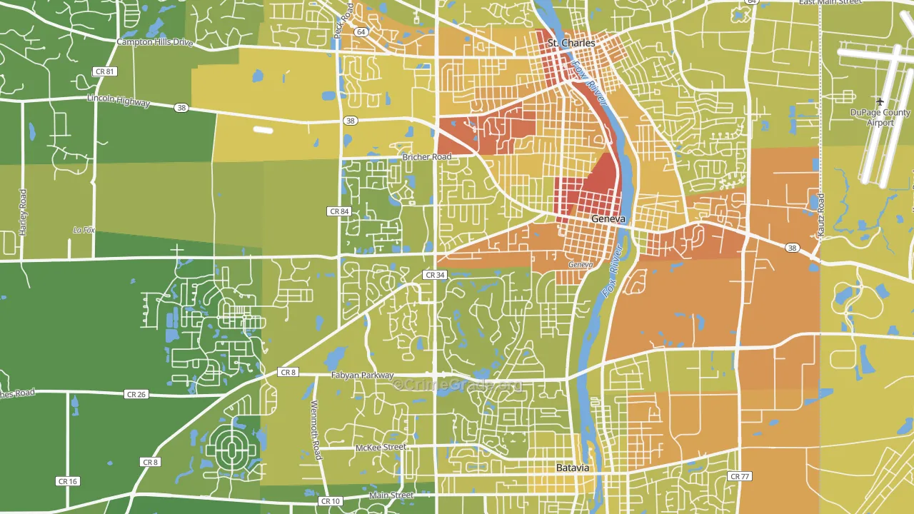Geneva, IL Map of Vehicle Theft Rates