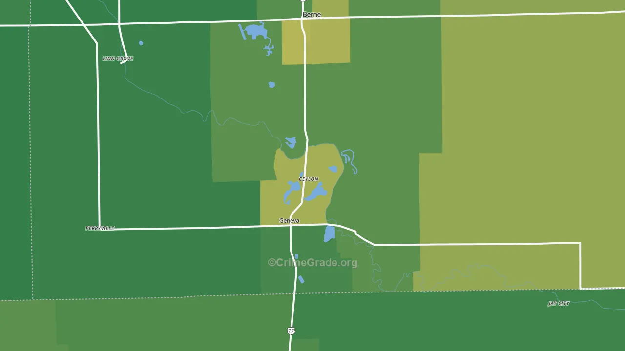 Geneva, IN Map of Vehicle Theft Rates