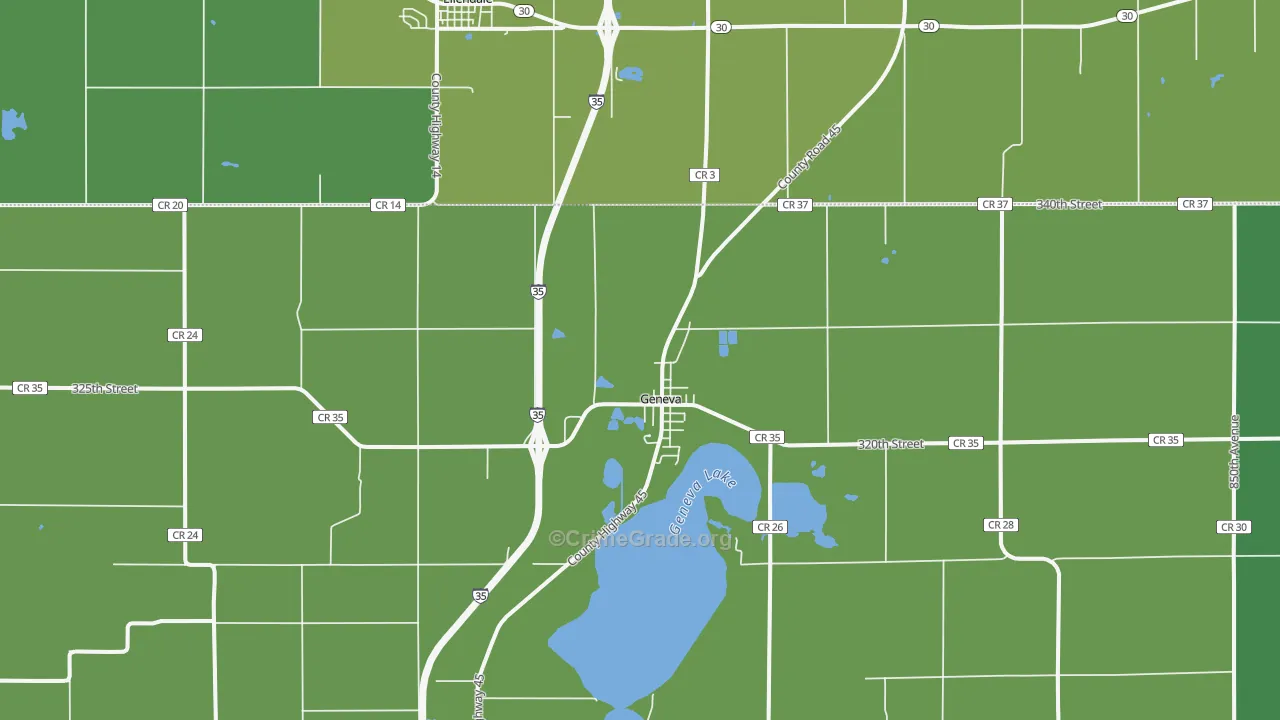Geneva, MN Map of Vehicle Theft Rates