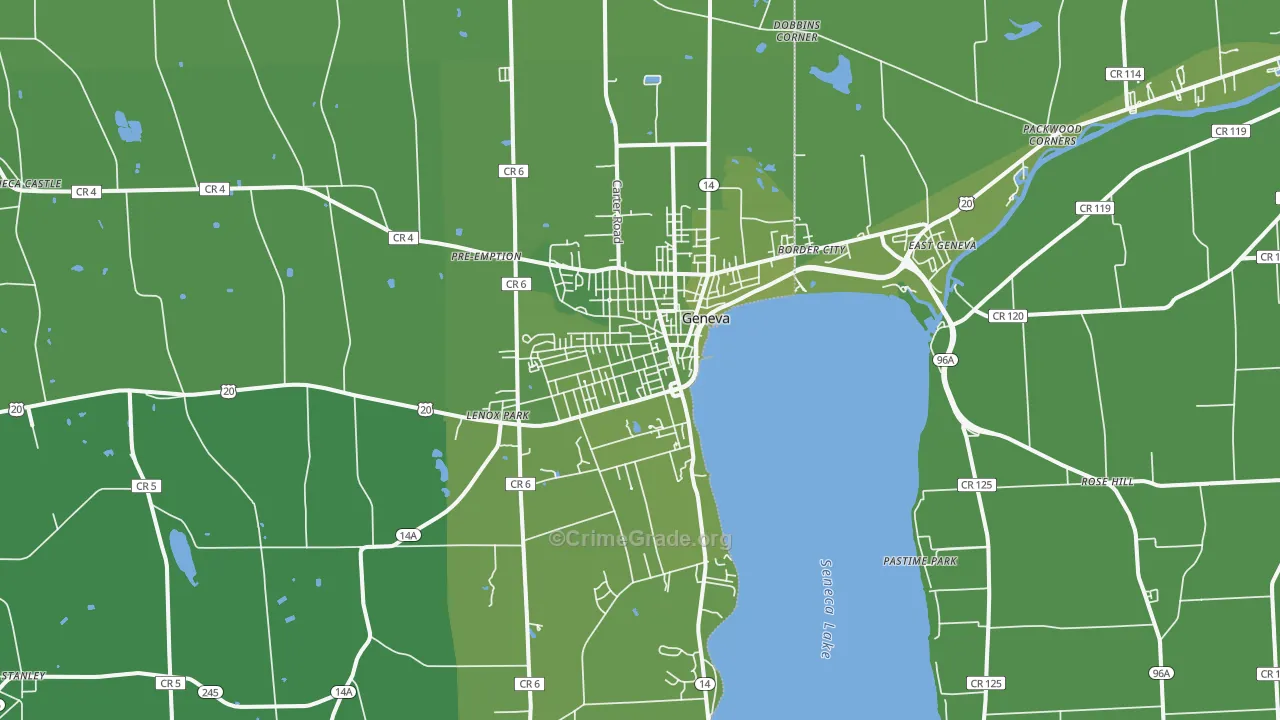 Geneva, NY Map of Vehicle Theft Rates