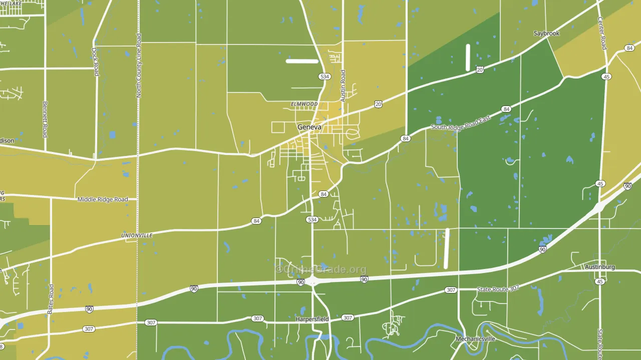 Geneva, OH Map of Vehicle Theft Rates