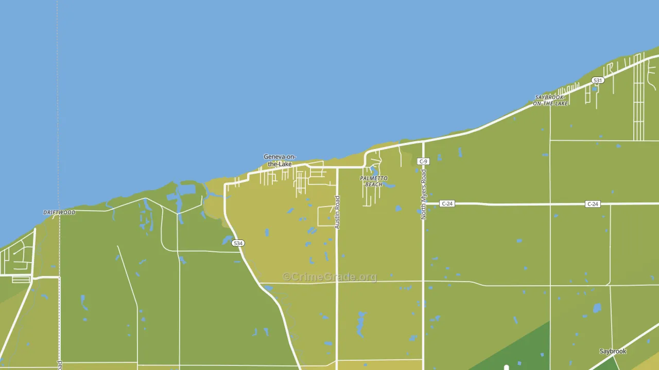Geneva-on-the-Lake, OH Map of Vehicle Theft Rates
