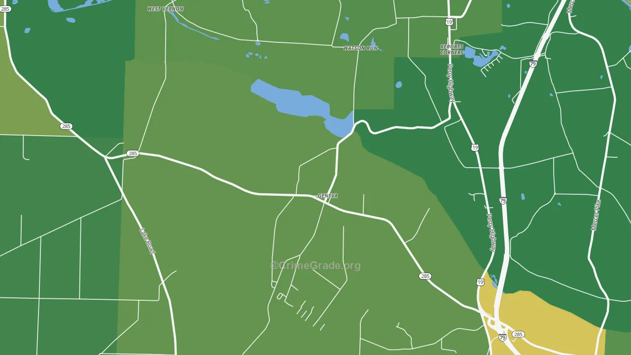 Geneva, PA Map of Vehicle Theft Rates