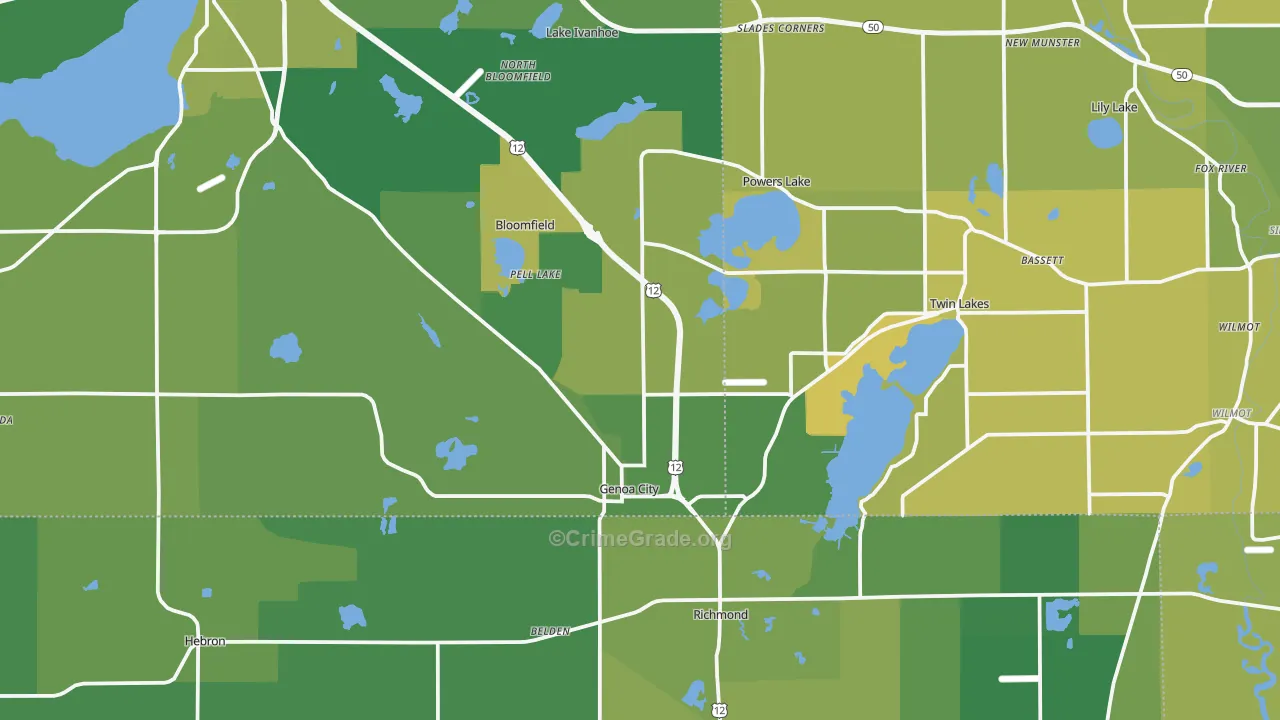 Genoa City, WI Map of Vehicle Theft Rates