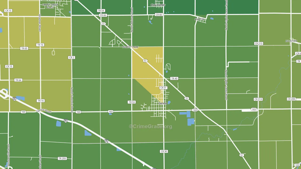 Genoa, OH Map of Vehicle Theft Rates