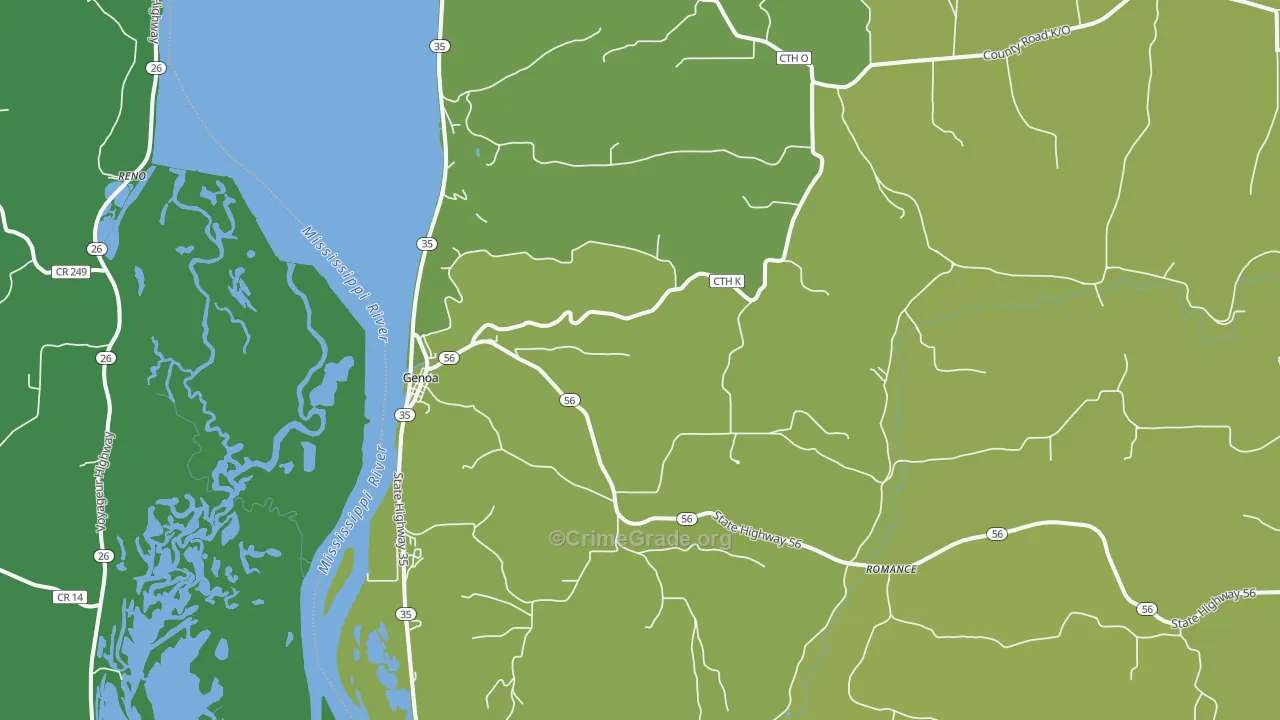 Genoa, WI Map of Vehicle Theft Rates