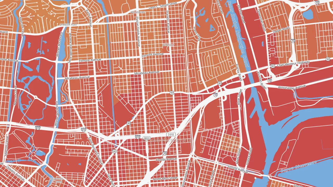 Gentilly Terrace, New Orleans, LA Map of Vehicle Theft Rates