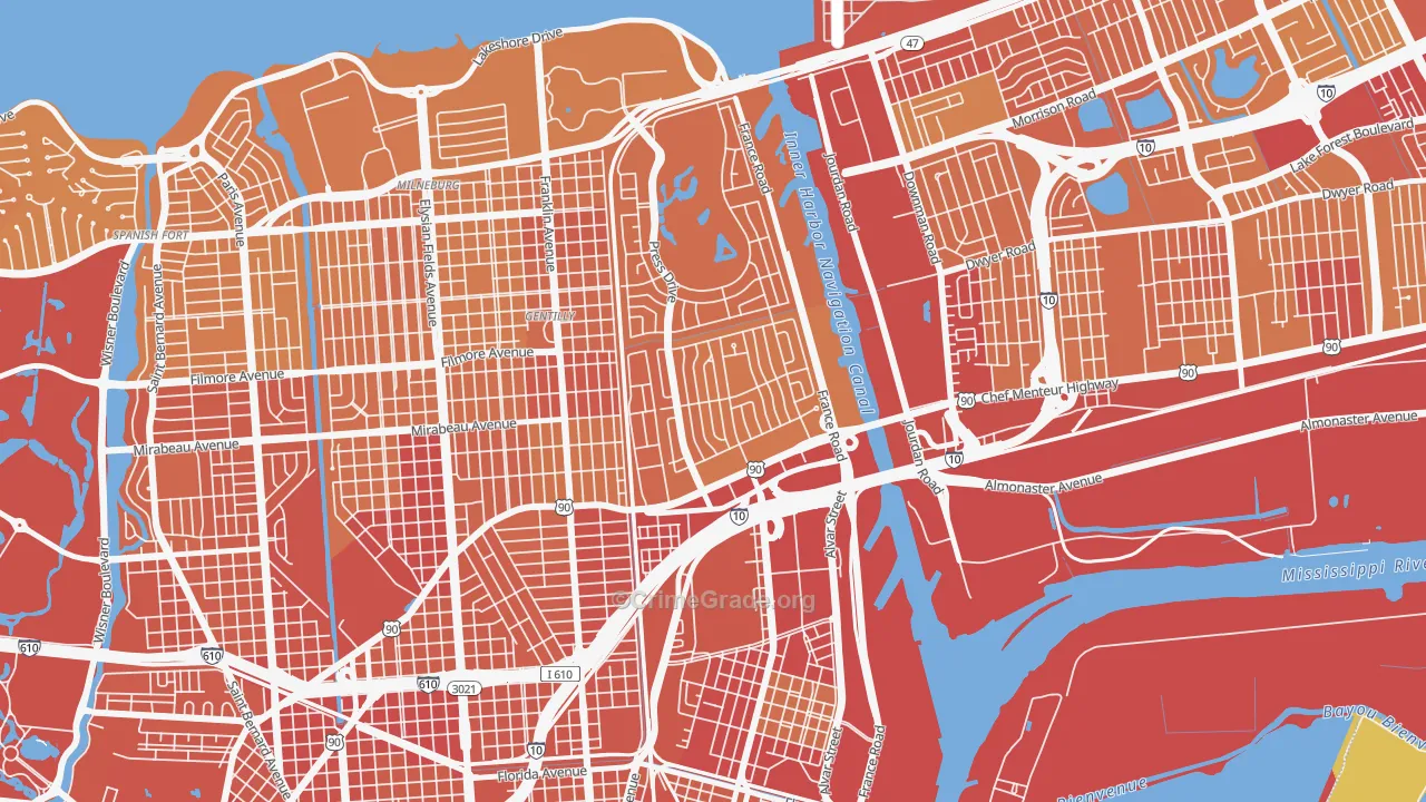 Gentilly Woods, New Orleans, LA Map of Vehicle Theft Rates