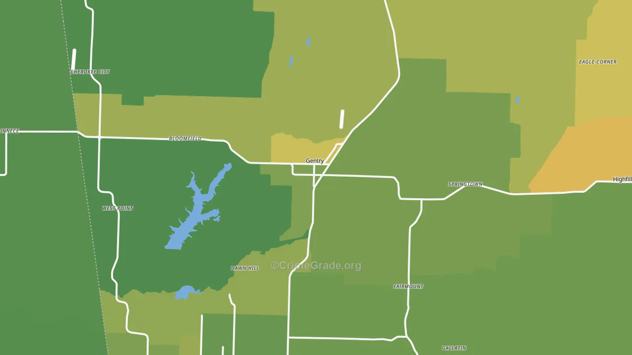 Gentry, AR Map of Vehicle Theft Rates