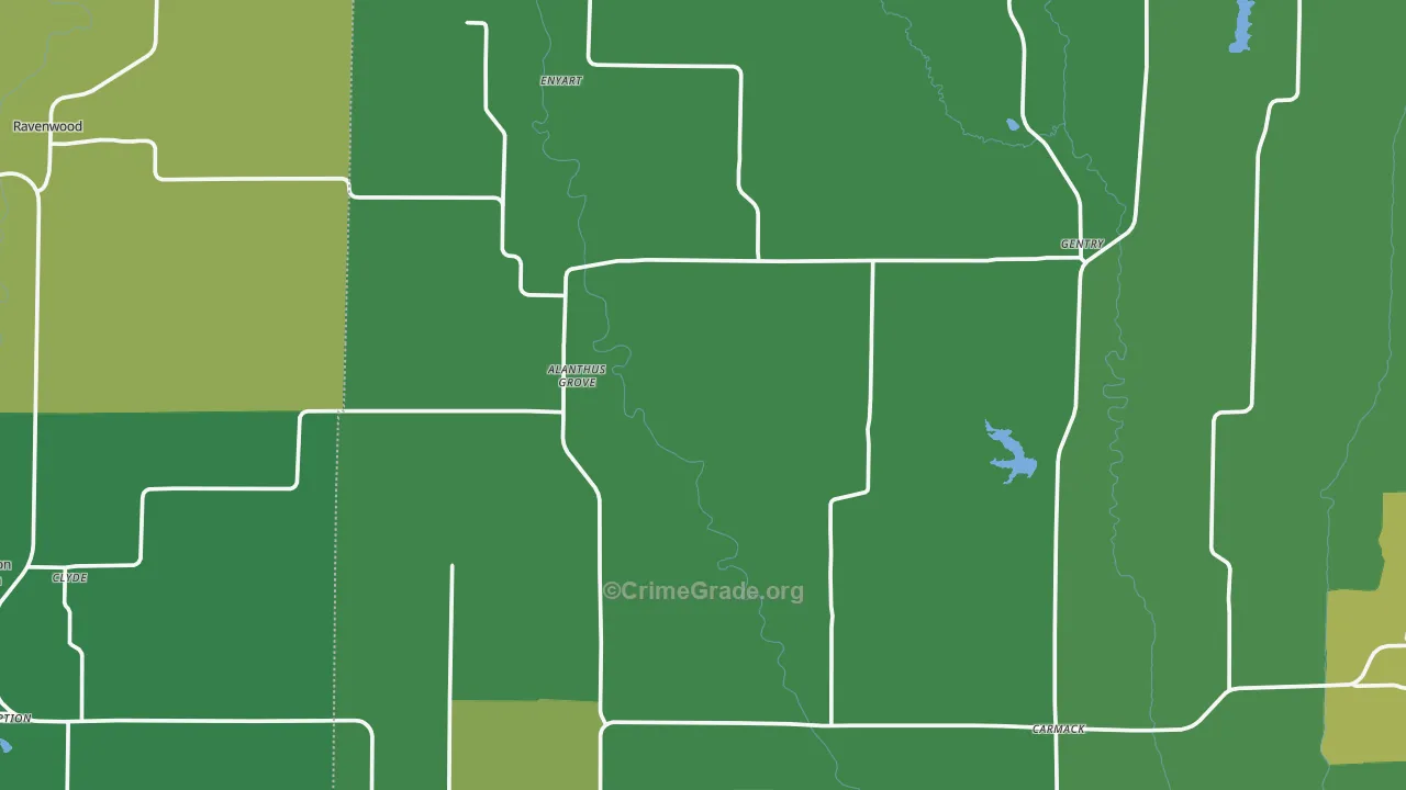 Gentry, MO Map of Vehicle Theft Rates