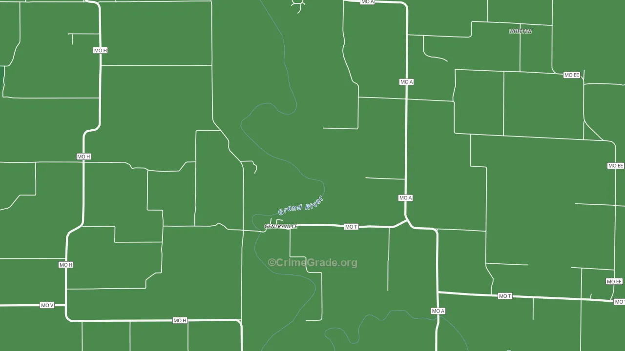 Gentryville, MO Map of Vehicle Theft Rates