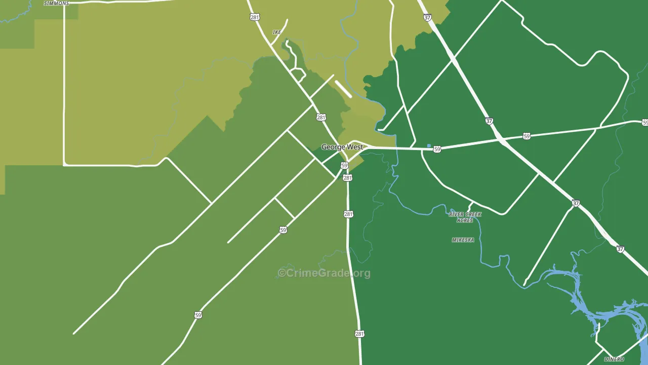 George West, TX Map of Vehicle Theft Rates