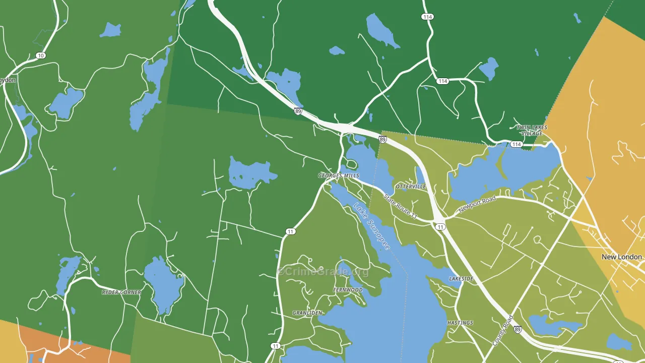 Georges Mills, NH Map of Vehicle Theft Rates