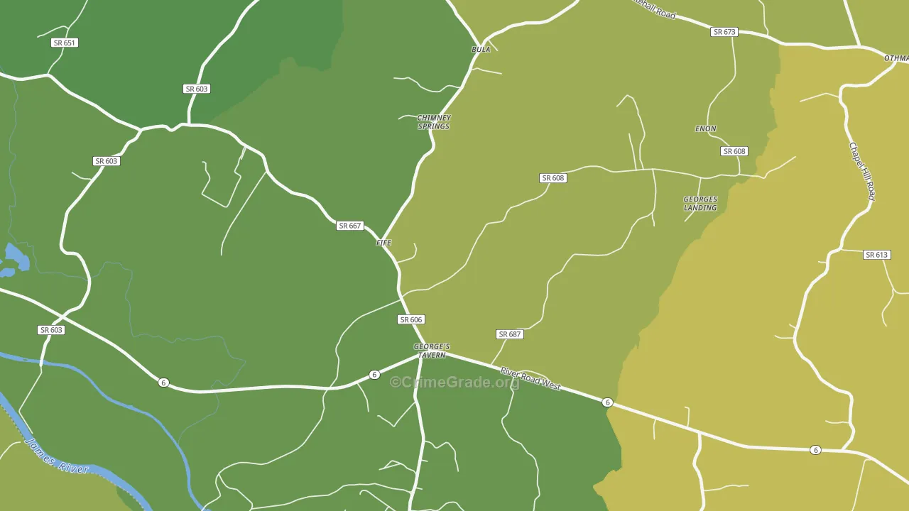 Georges Tavern, VA Map of Vehicle Theft Rates