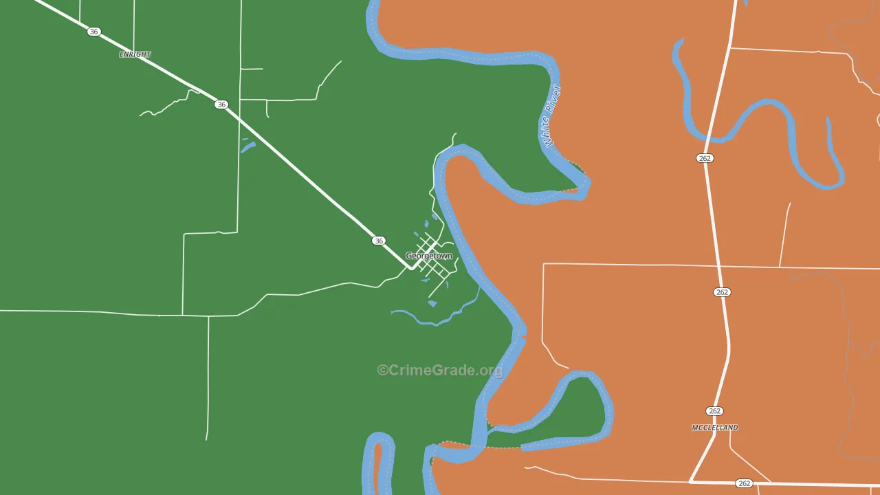 Georgetown, AR Map of Vehicle Theft Rates