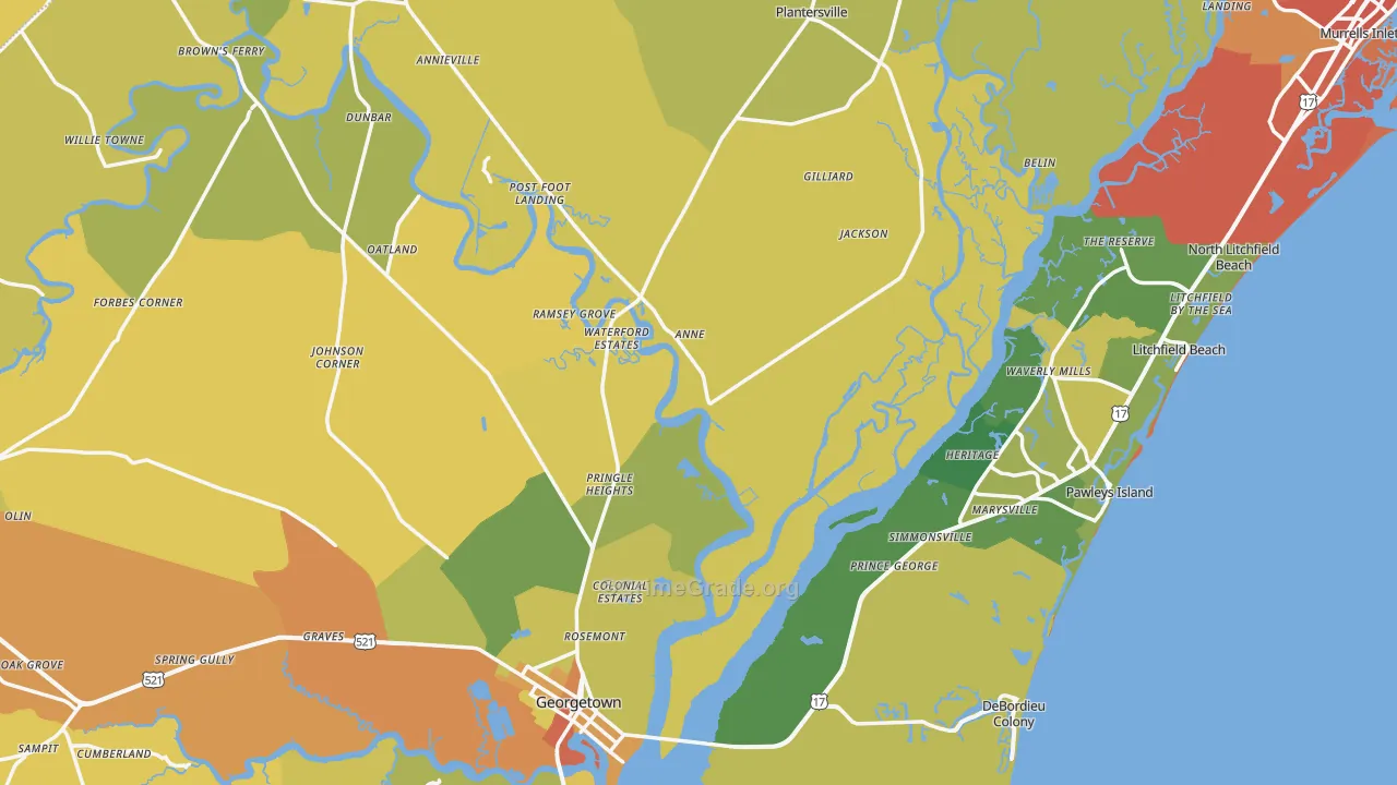 Georgetown County, SC Map of Vehicle Theft Rates