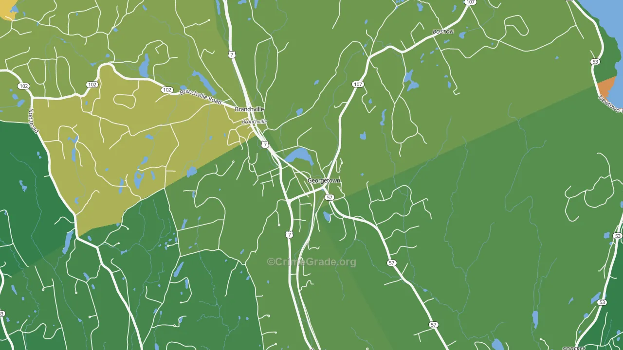 Georgetown, CT Map of Vehicle Theft Rates