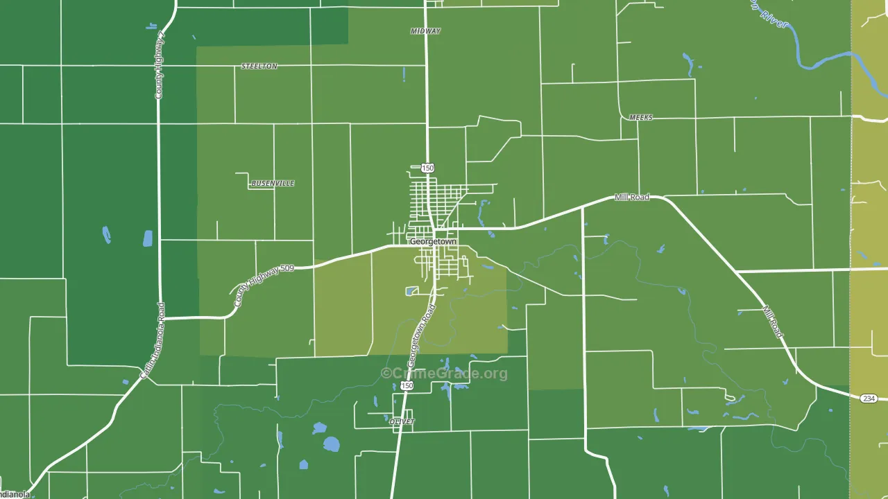 Georgetown, IL Map of Vehicle Theft Rates