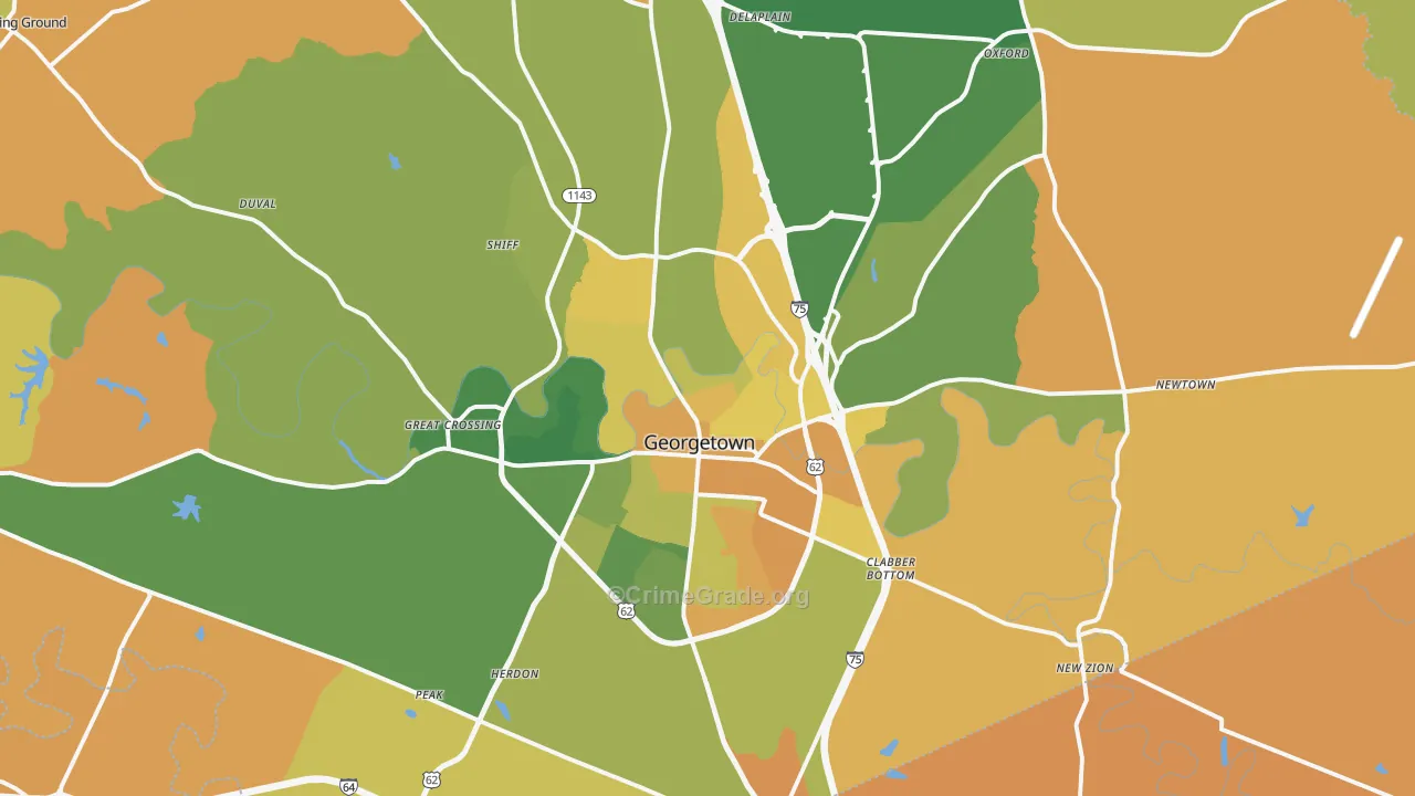Georgetown, KY Map of Vehicle Theft Rates