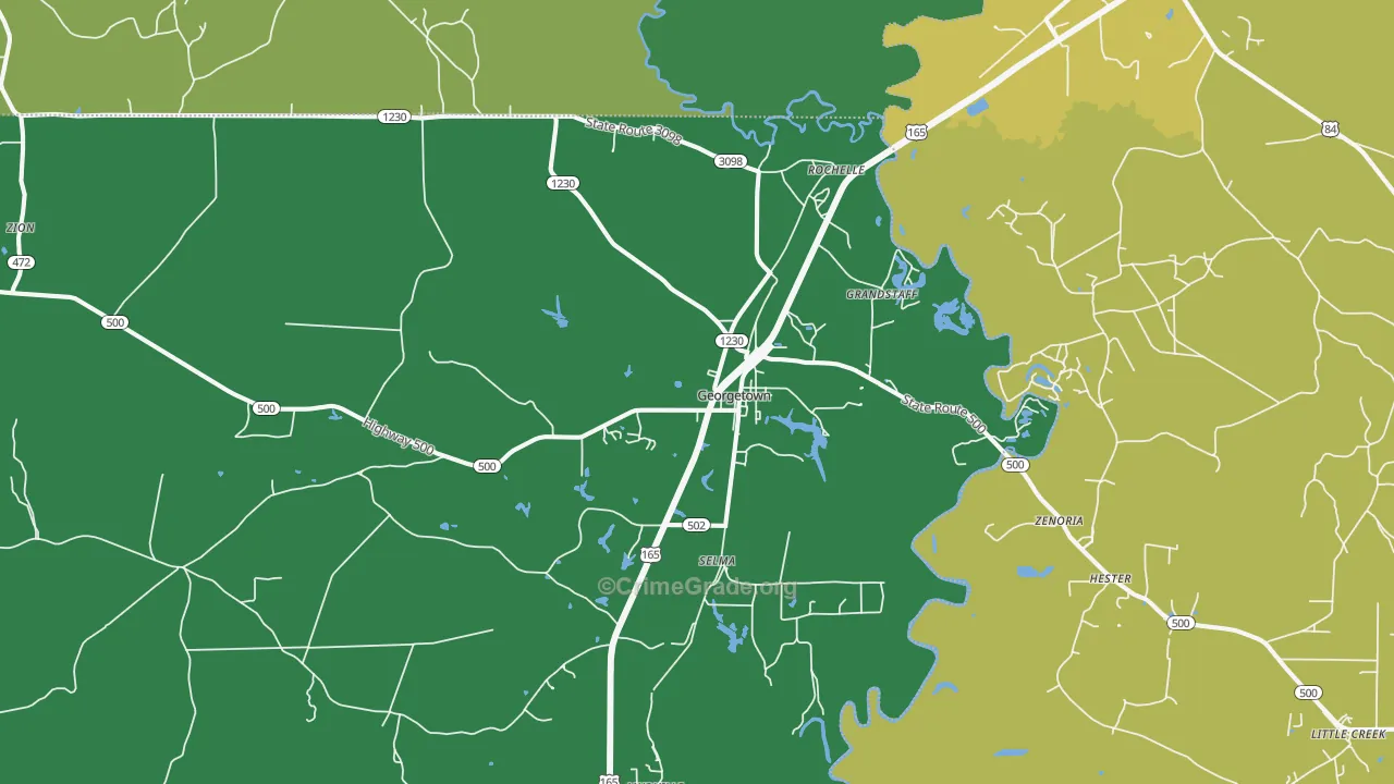 Georgetown, LA Map of Vehicle Theft Rates