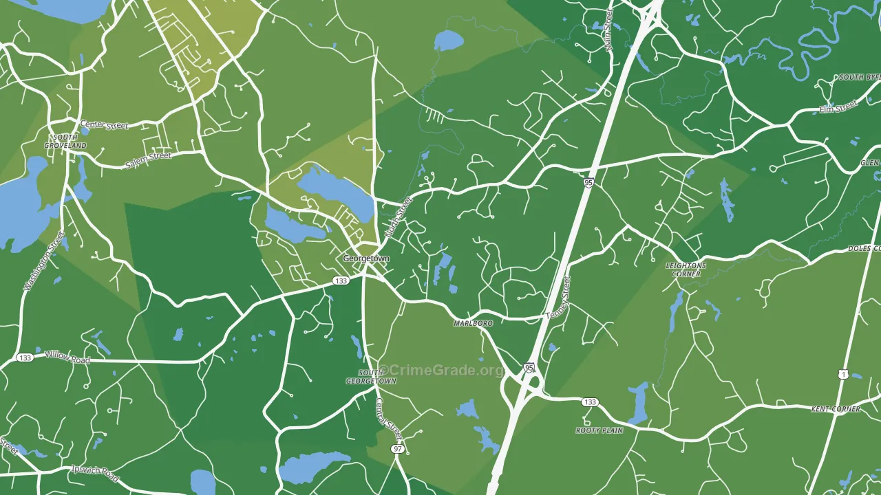 Georgetown, MA Map of Vehicle Theft Rates