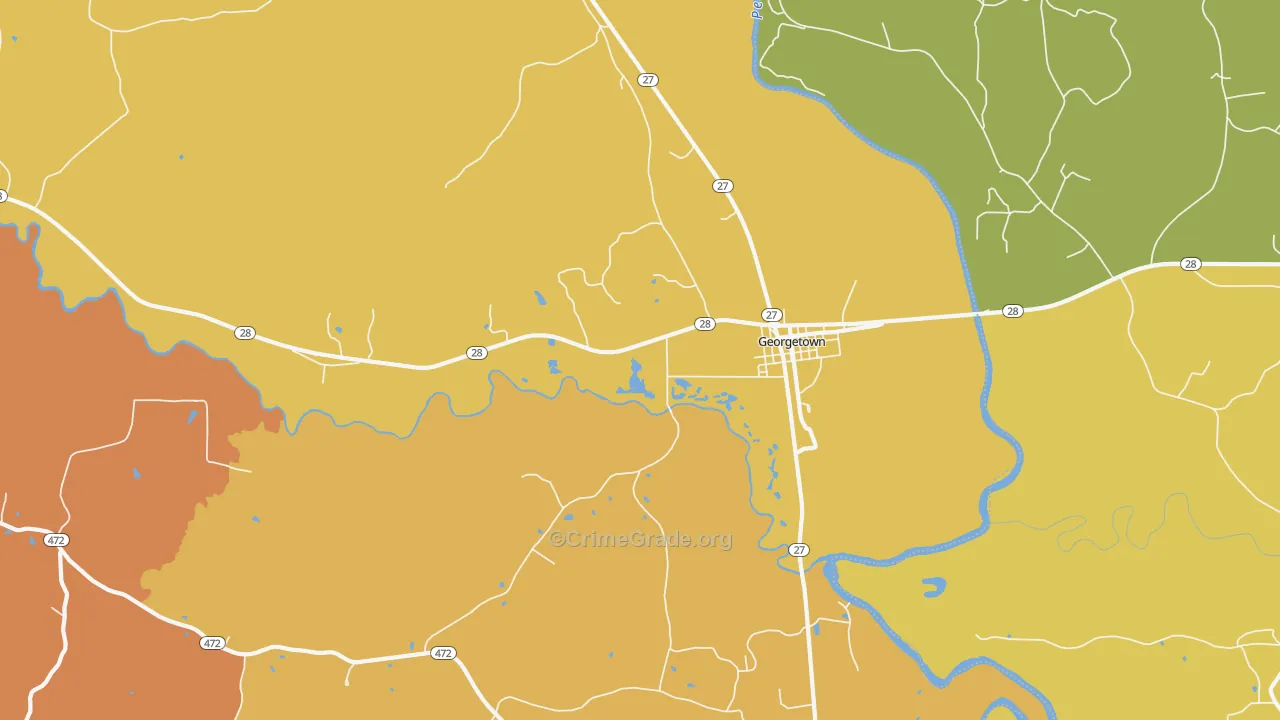 Georgetown, MS Map of Vehicle Theft Rates