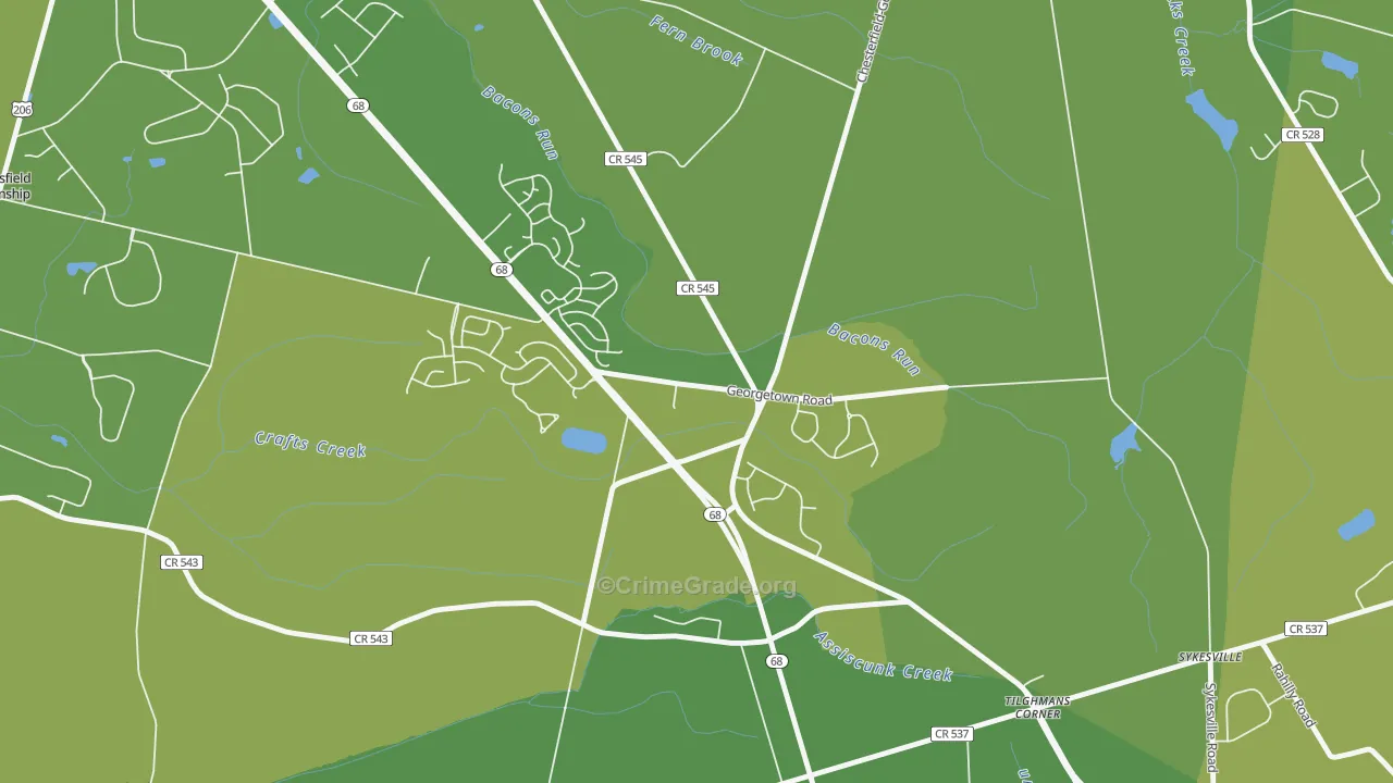Georgetown, NJ Map of Vehicle Theft Rates