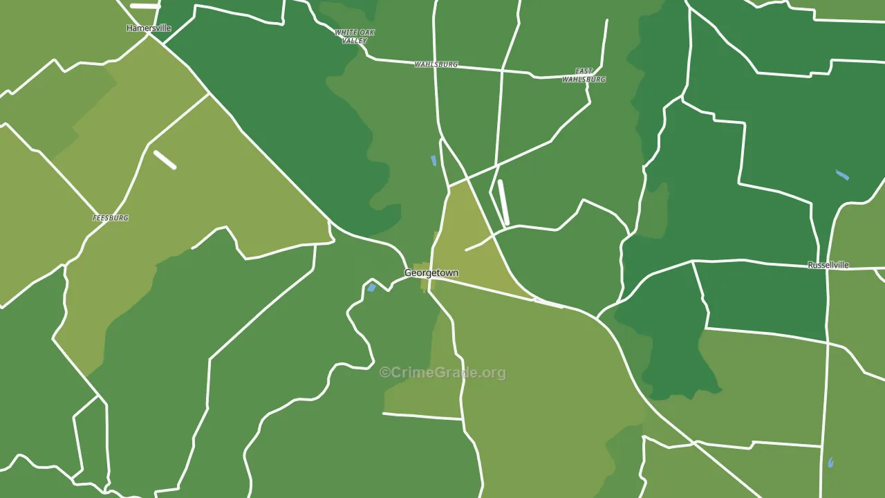 Georgetown, OH Map of Vehicle Theft Rates