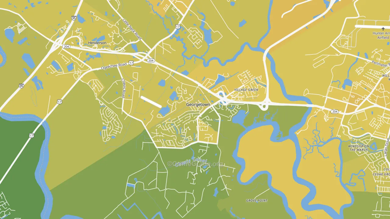 Georgetown, Savannah, GA Map of Vehicle Theft Rates