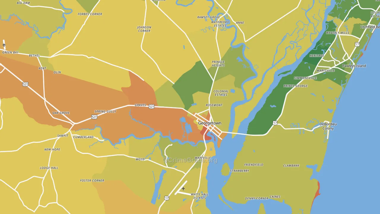 Georgetown, SC Map of Vehicle Theft Rates