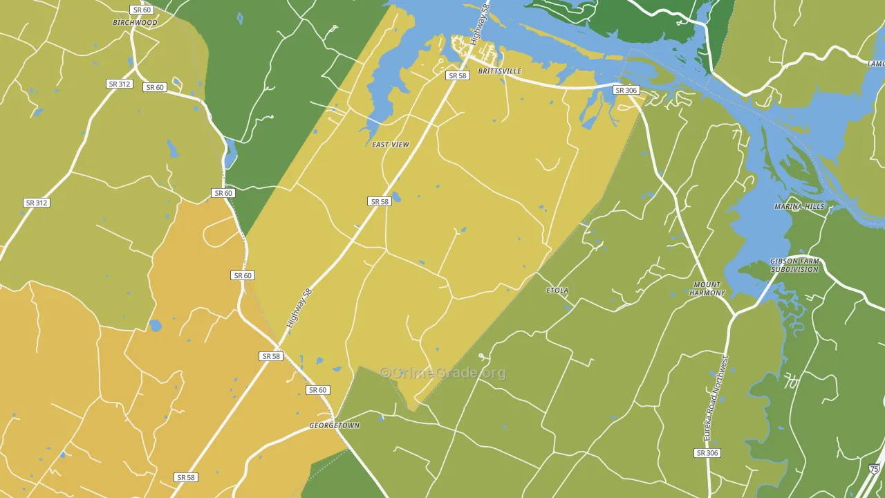 Georgetown, TN Map of Vehicle Theft Rates