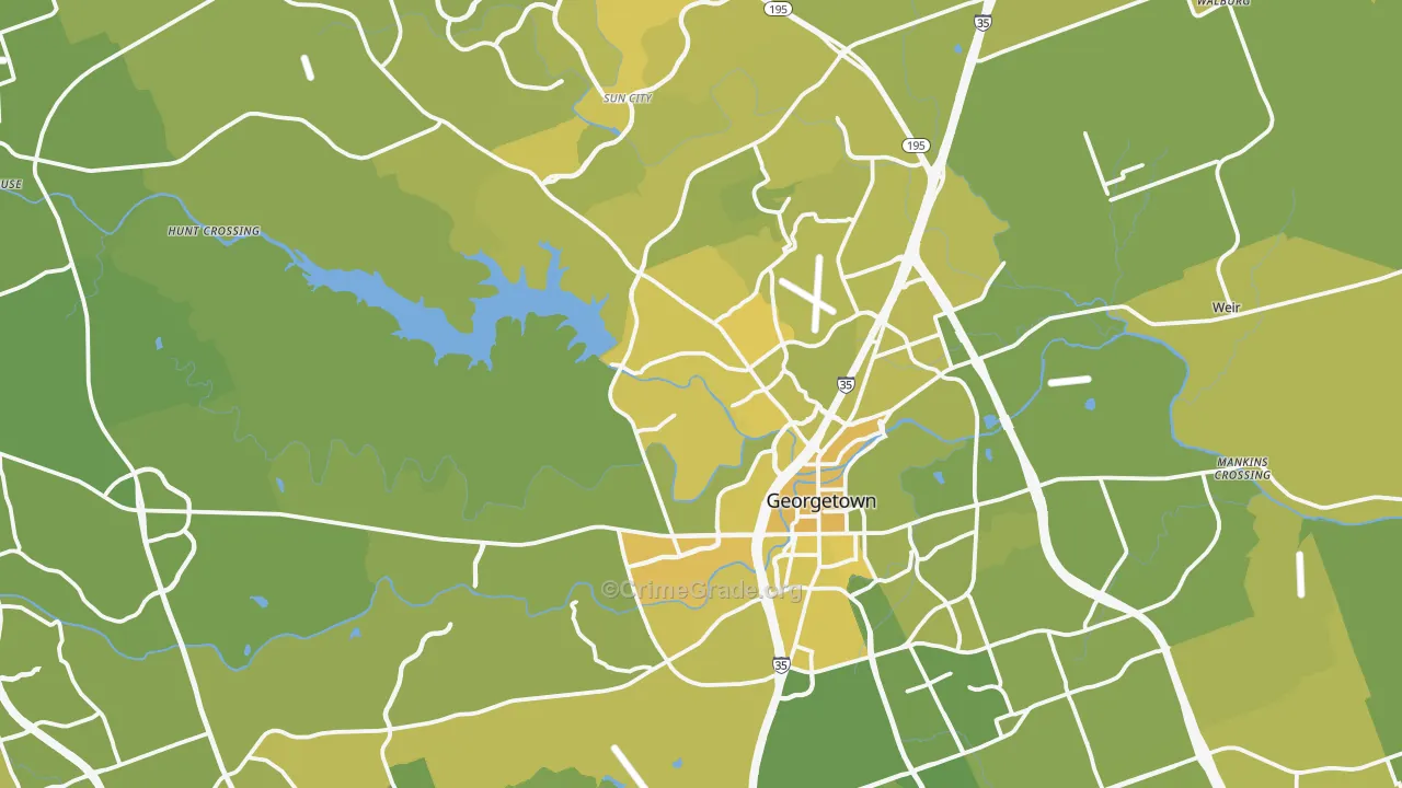 Georgetown, TX Map of Vehicle Theft Rates