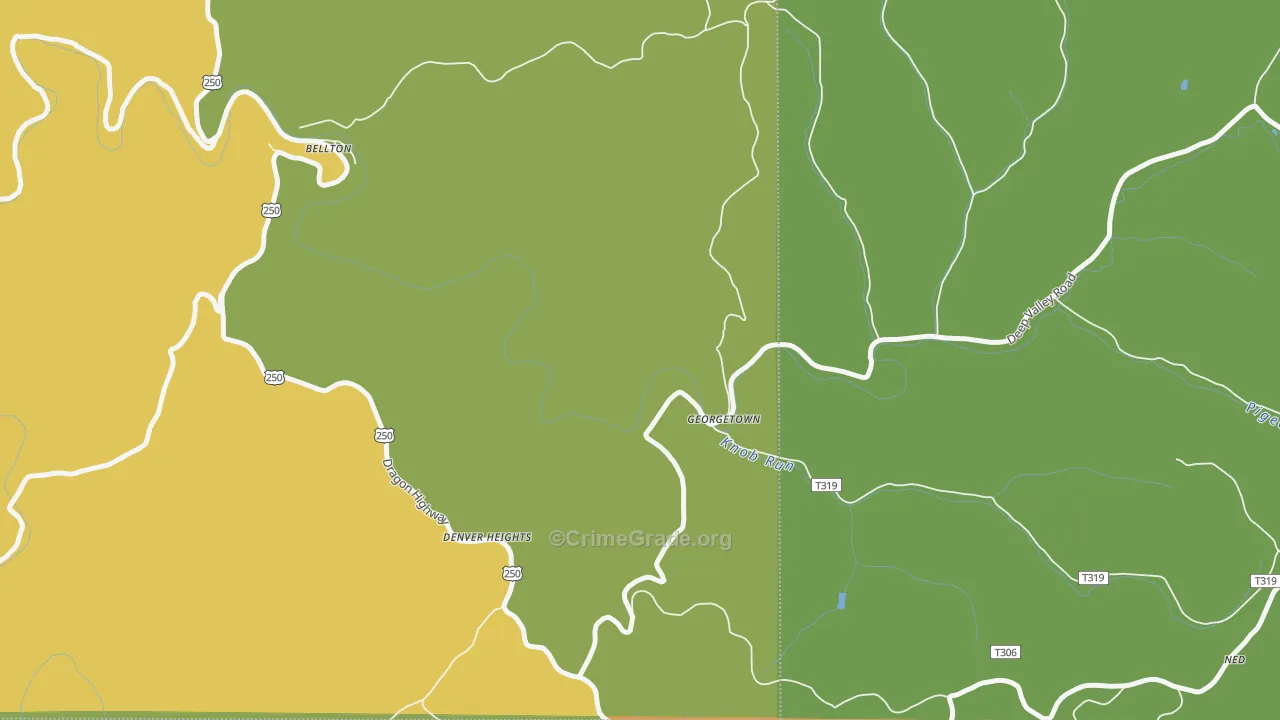 Georgetown, WV Map of Vehicle Theft Rates