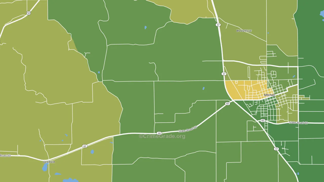 Georgia, IN Map of Vehicle Theft Rates