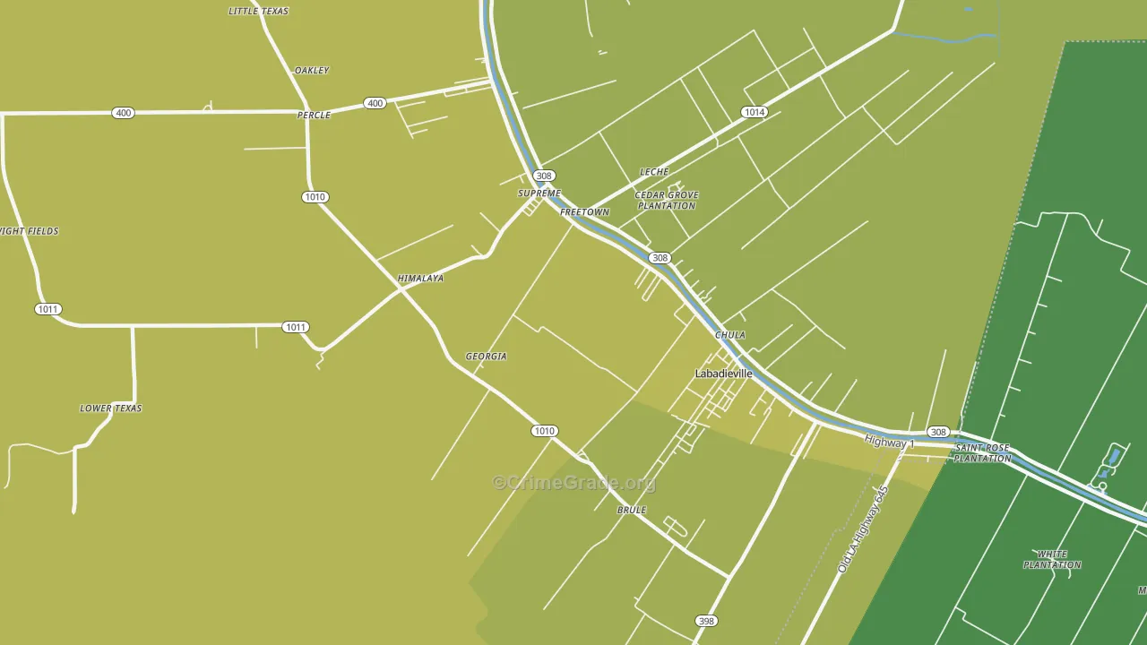 Georgia, LA Map of Vehicle Theft Rates