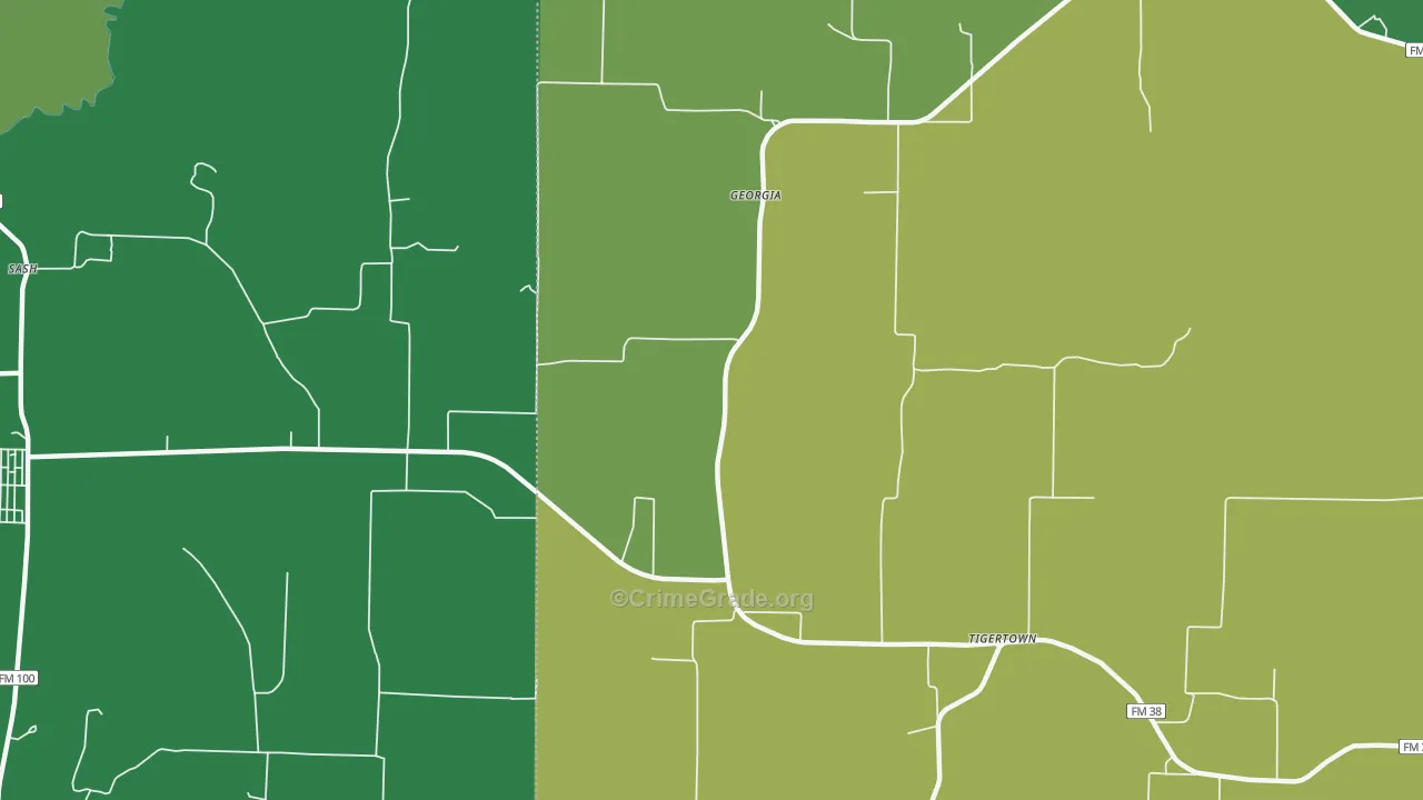 Georgia, TX Map of Vehicle Theft Rates